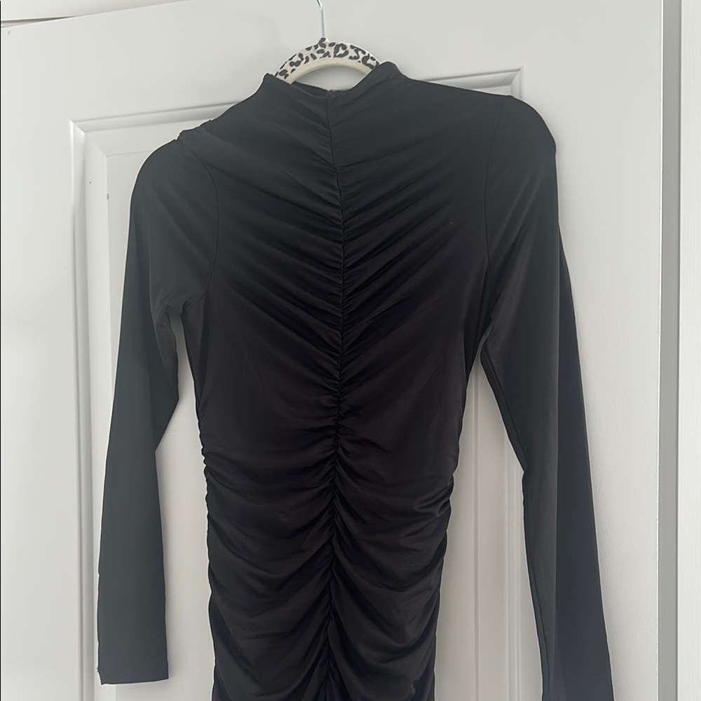 Black Ruched Long Sleeve Dress